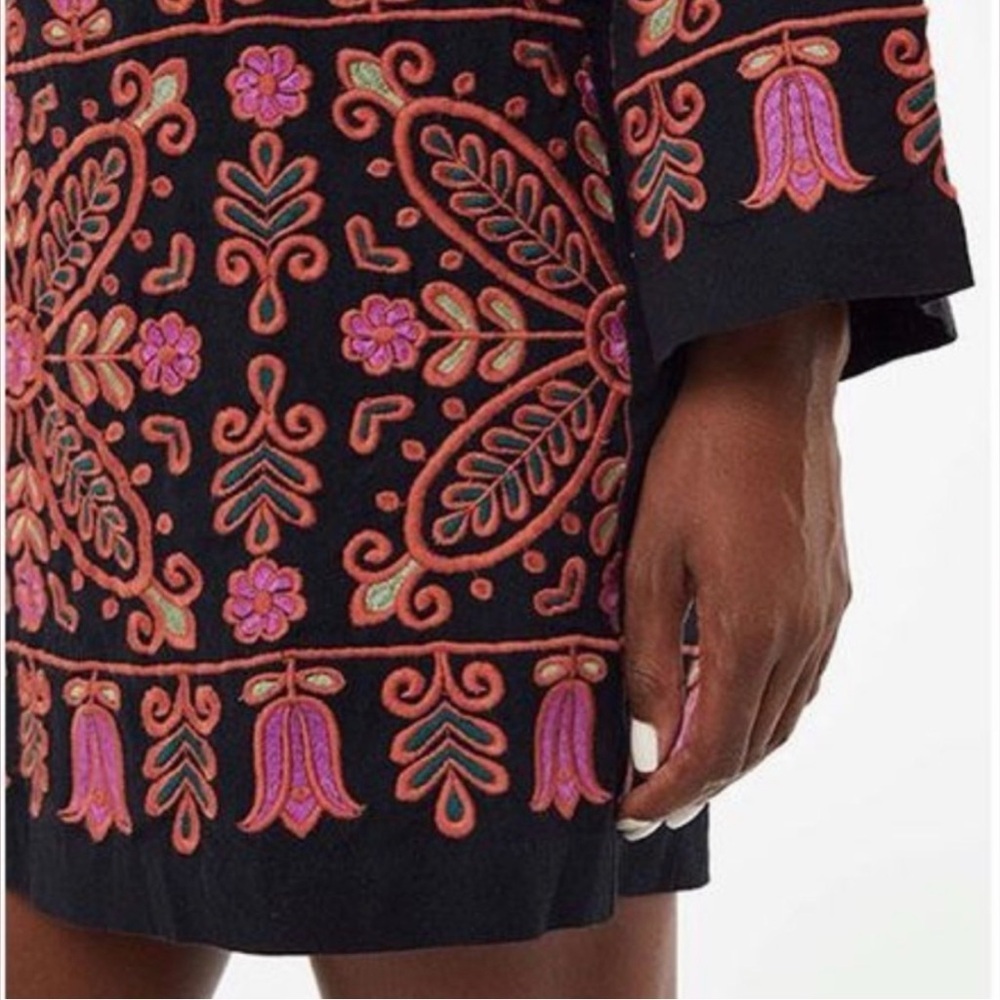 Roller Rabbit Black Pink Embroidered Boho Mini Dress Tunic Shift Dress XS - Picture 4 of 12